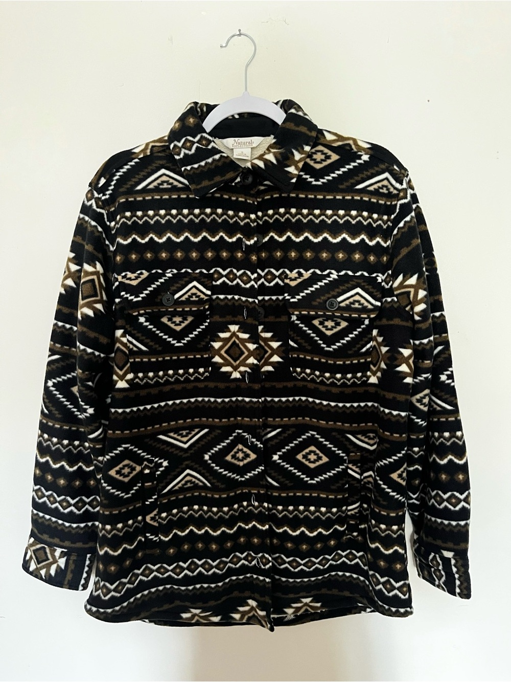 Natural Reflections Black Aztec Button Down Sherpa Jacket